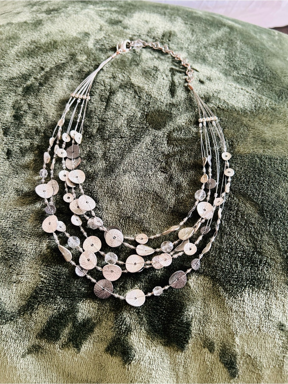 Chico's Multi-Strand Silver Disc and Crystal Necklace